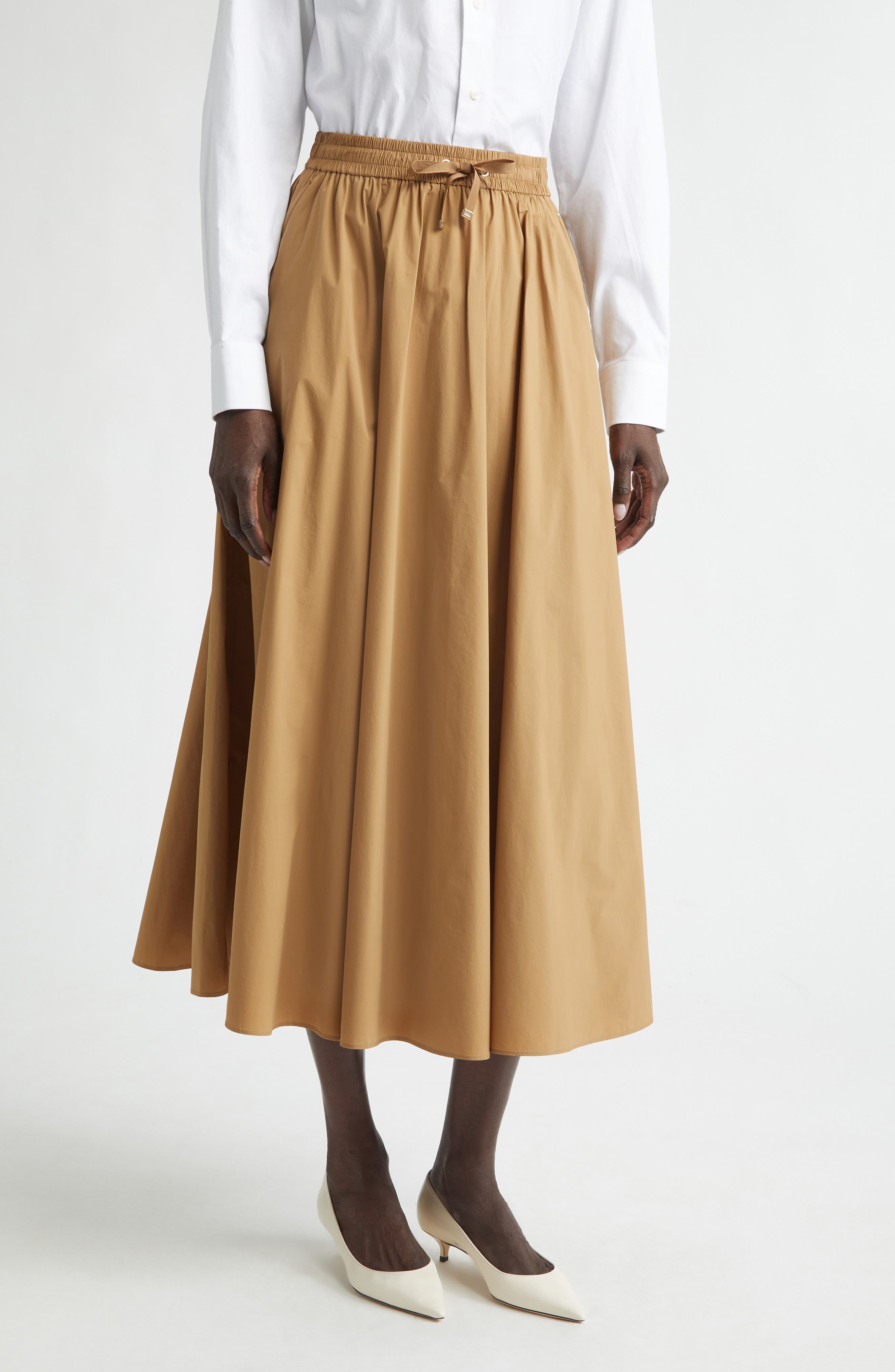 Pleated Stretch Nylon Midi Skirt
