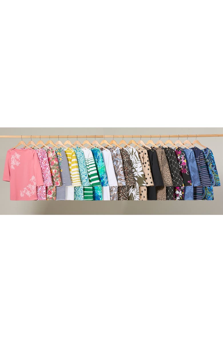 Jessica London Stretch Cotton Boatneck Tunic, Alternate, color, White Floral Embellishment