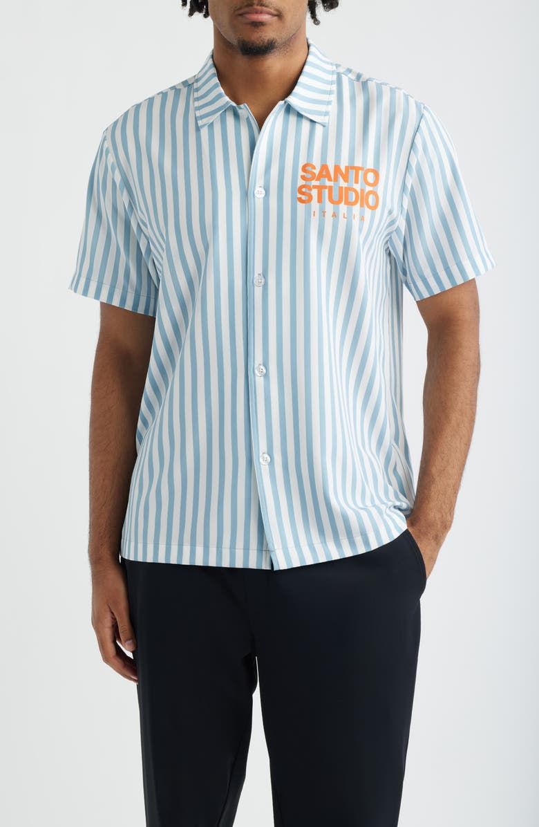 SANTO STUDIO Que Sera Sera Stripe Short Sleeve Cotton Button-Up Shirt - Ryan Sheckler Edition, Main, color, Blue