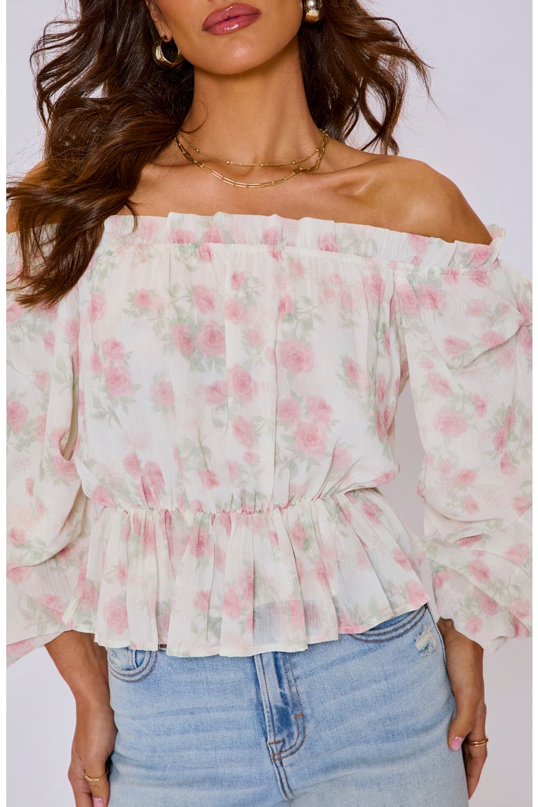 Blossom Off the Shoulder Top, Alternate, color, CREAM/ BLUSH
