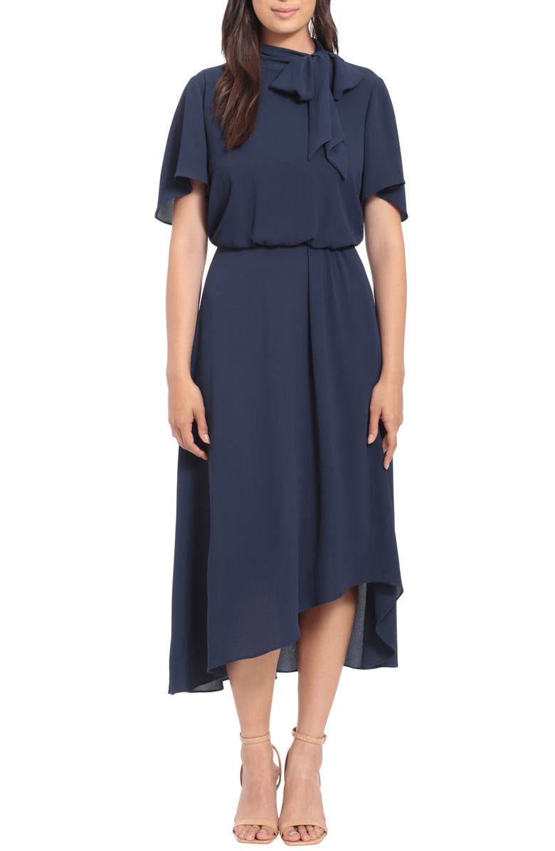 London Times Side Tie Flutter Sleeve Blouson Dress, Main, color,