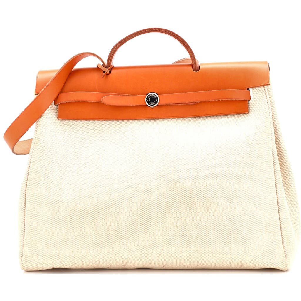 Pre-owned Hermes Hermes Herbag Toile And Leather Mm In Sand