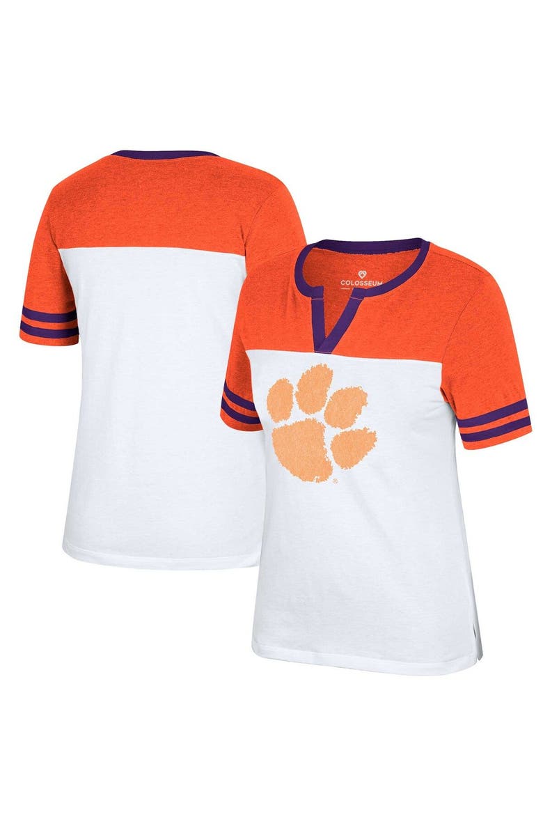 COLOSSEUM Women's Colosseum White/Orange Clemson Tigers Frost Yourself Notch Neck T-Shirt, Main, color, 