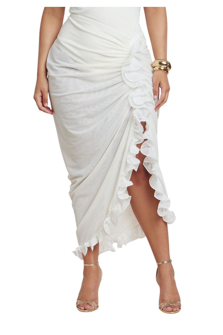 Patbo X Eloquii Ruffled Sheer Mesh Skirt, Main, color, COCONUT MILK