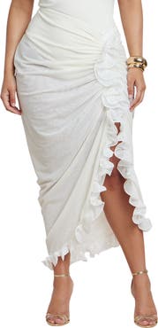 ELOQUII Patbo X Eloquii Ruffled Sheer Mesh Skirt