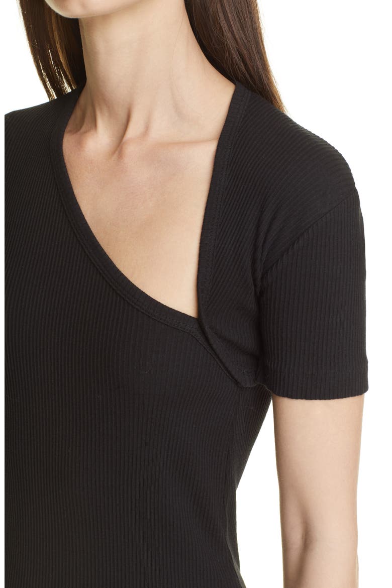 Asymmetrical Neck Cotton Rib Minidress, Alternate, color, BLACK