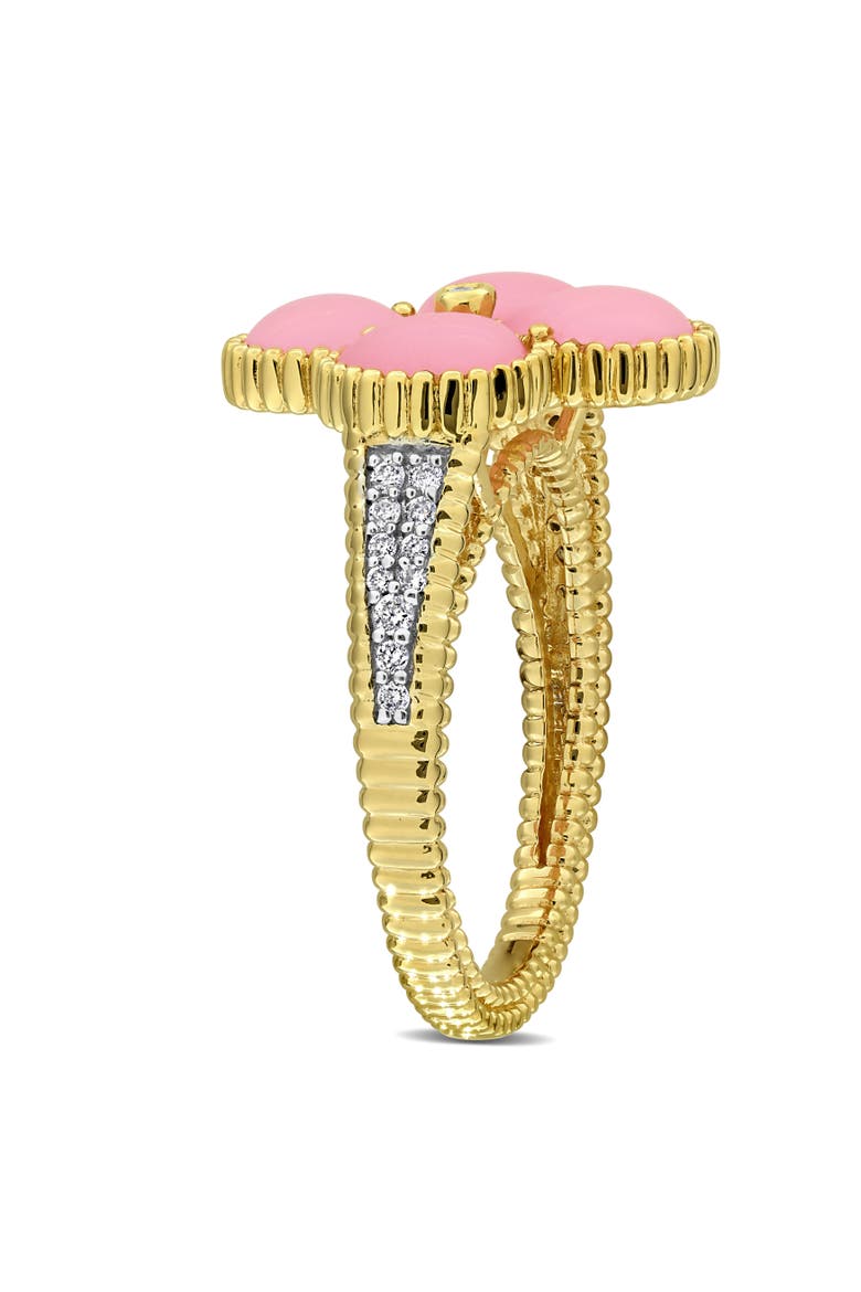 Created Gemstone & 1/8 CTW Diamond Clover Flower Ring, Alternate, color, Created Pink Opal