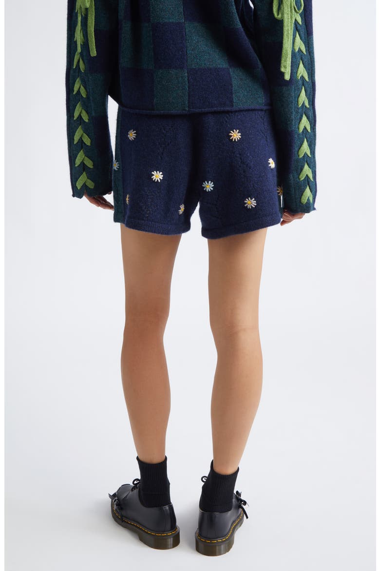 Daisy Embroidered Lambswool Sweater Shorts, Alternate, color, NAVY