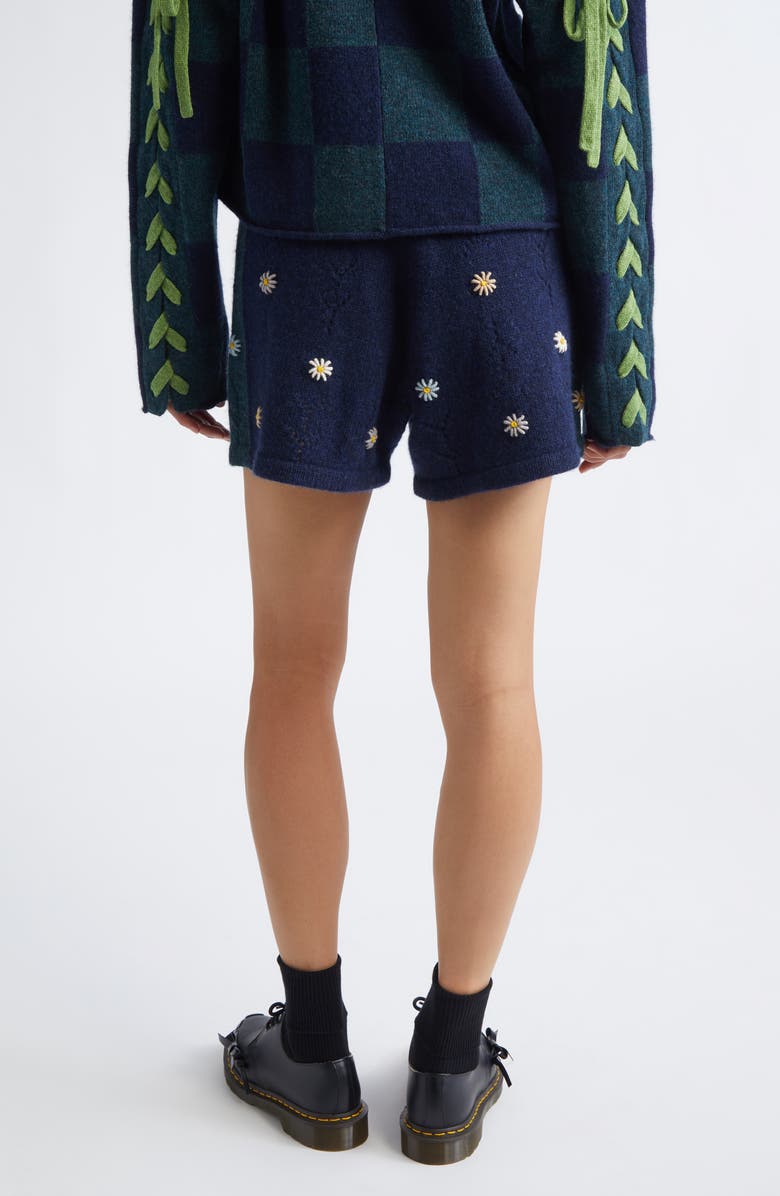 YanYan Daisy Embroidered Lambswool Sweater Shorts, Alternate, color, Navy