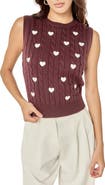 English Factory Heart Embroidered Sleeveless Cable Sweater