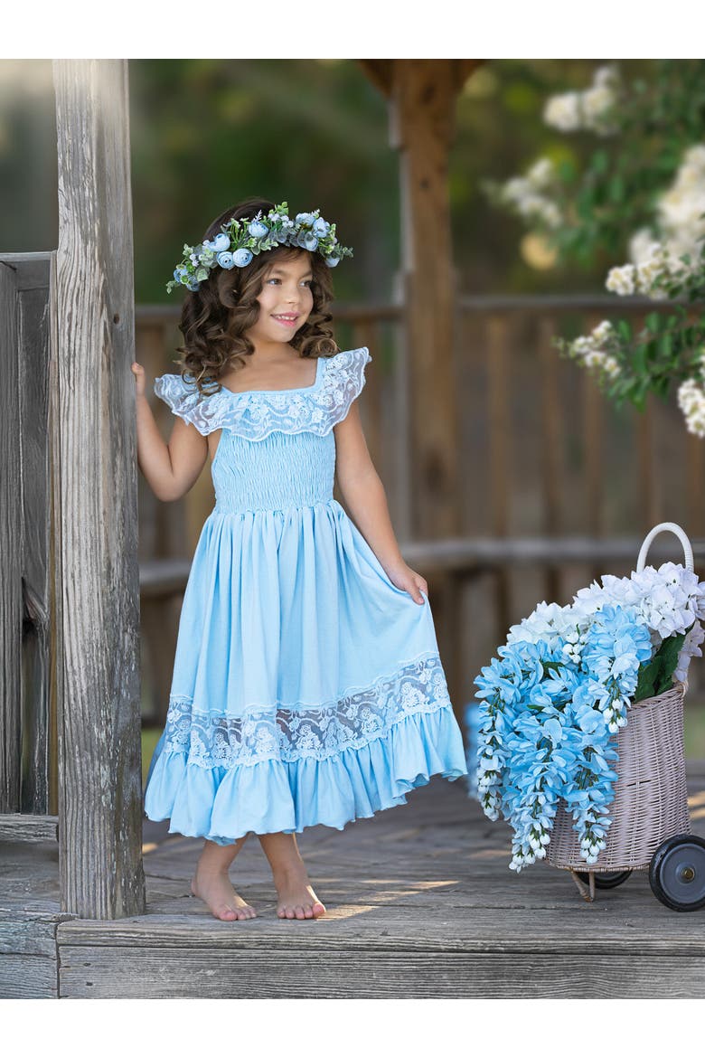 Girls Baby Blue Spring Chic Lace Maxi Dress, Alternate, color, Blue