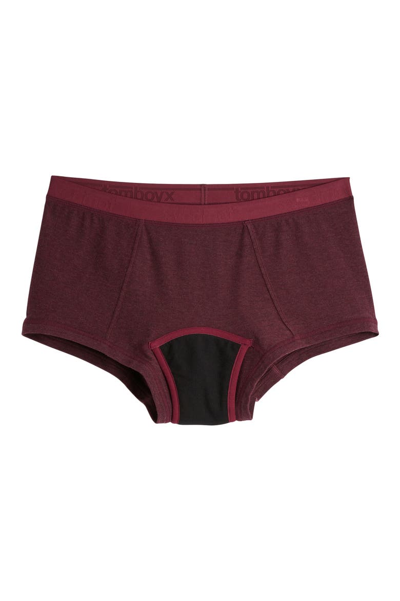First Line Stretch Cotton Period Boyshorts, Alternate, color, BLACK CHERRY HEATHER
