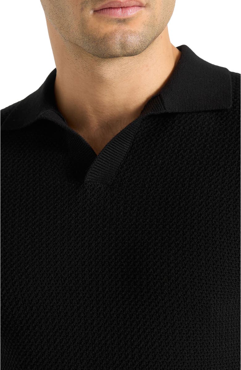Manière De Voir Rowen Textured Knit Revere Polo Shirt, Alternate, color, Black