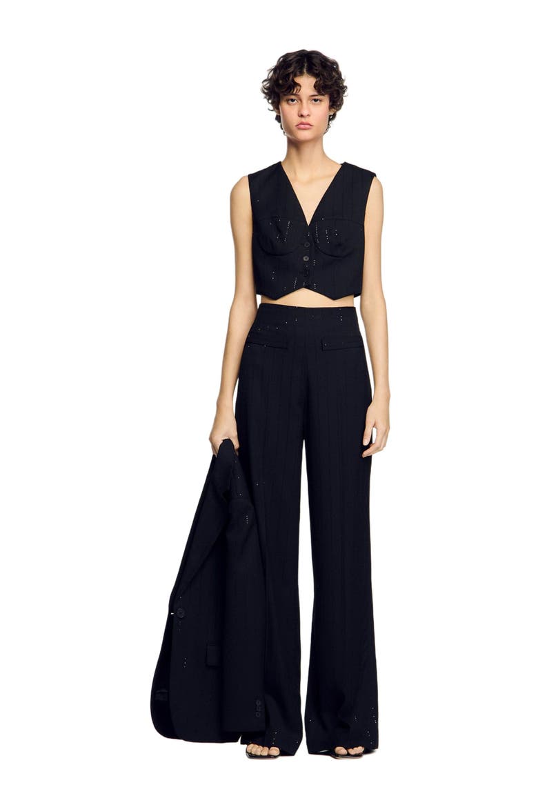 Sequin cropped jacket, Alternate, color, Black