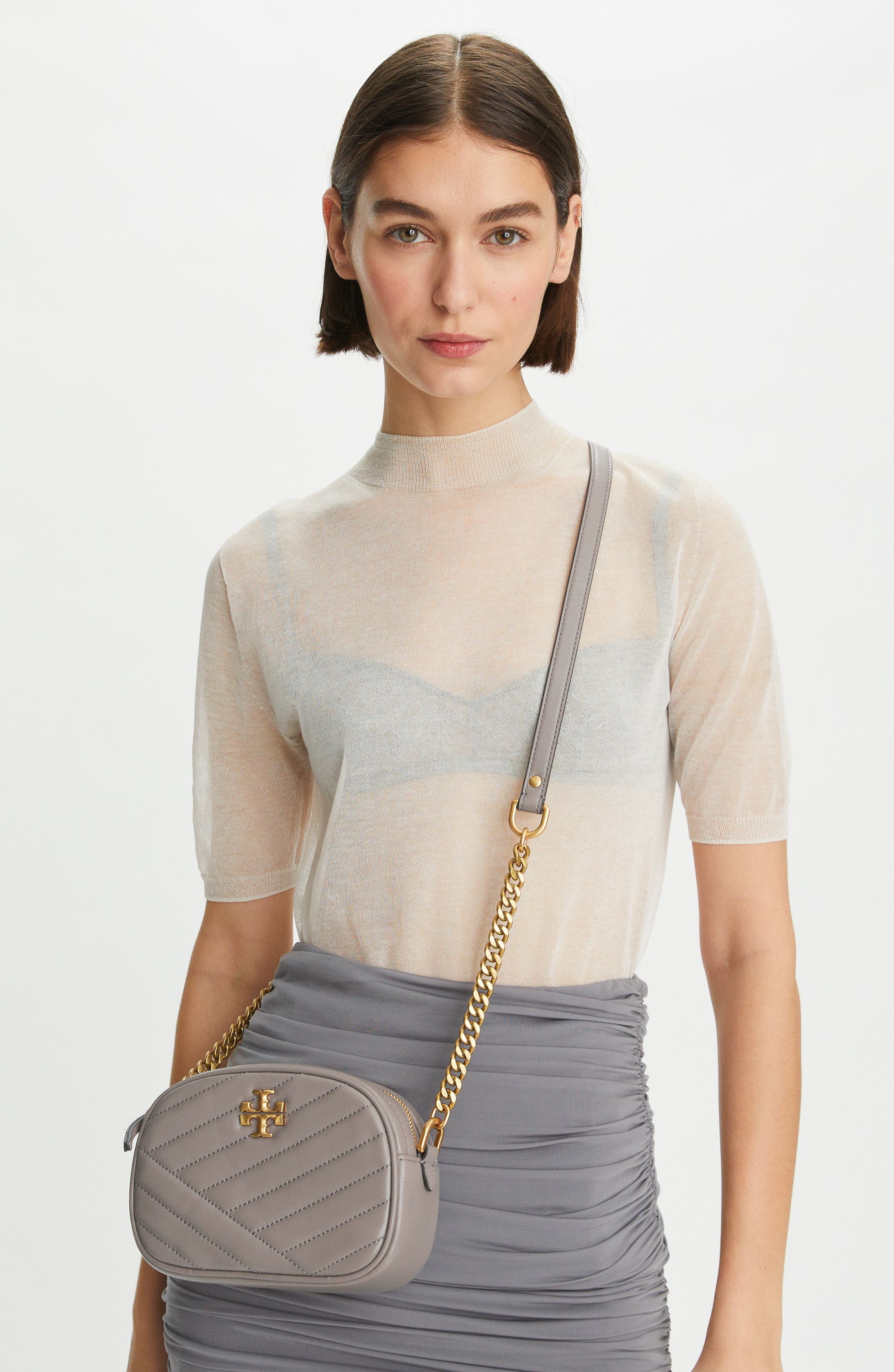 Kira Small Chevron Camera Bag, Alternate, color, GRAY HERON