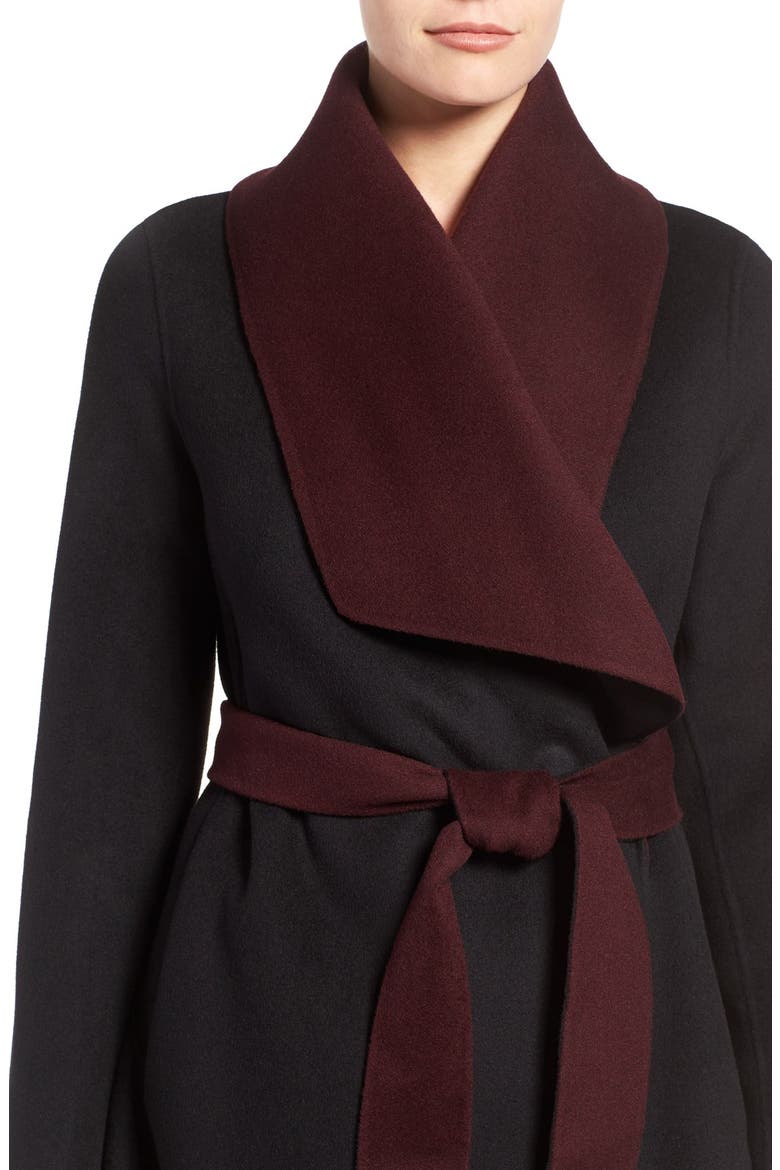 Reversible Double Face Wrap Coat, Alternate, color, BLACK/ BORDEAUX