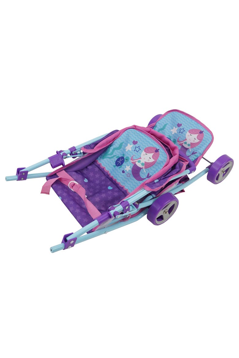 Mermaid Twin Doll Stroller W/ Retractable Canopy, 2 Seats, Alternate, color, Multicolored