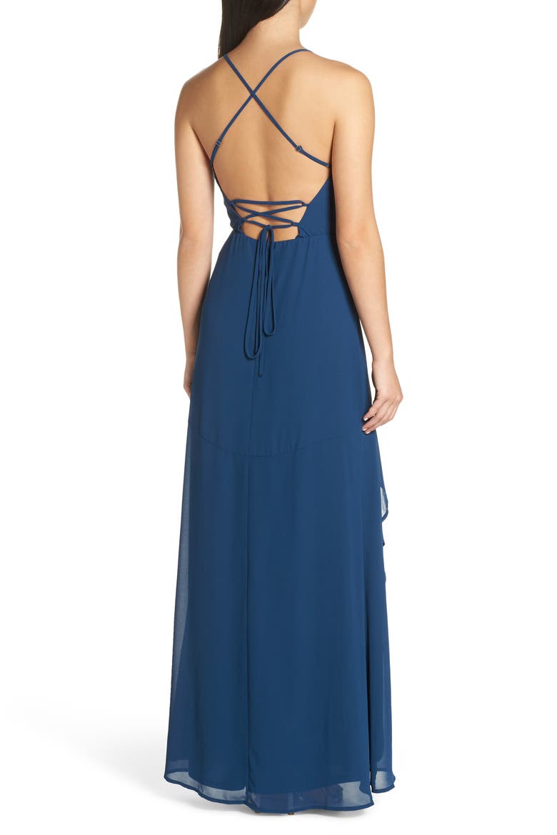 Luxurious Love Lace-Up Back Gown, Alternate, color, NAVY