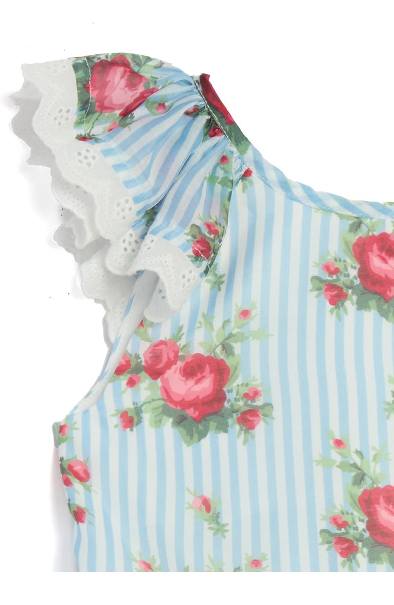 Pippa & Julie Kids' Joyce Floral Stripe Fit & Flare Dress, Alternate, color, Blue/ White