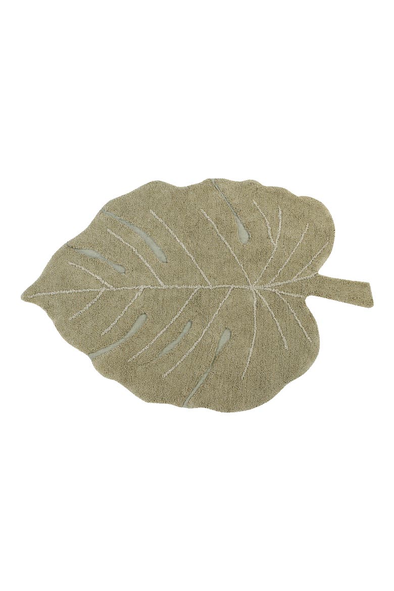 Monstera Leaf Washable Area Rug, Main, color, OLIVE NATURAL HONEY