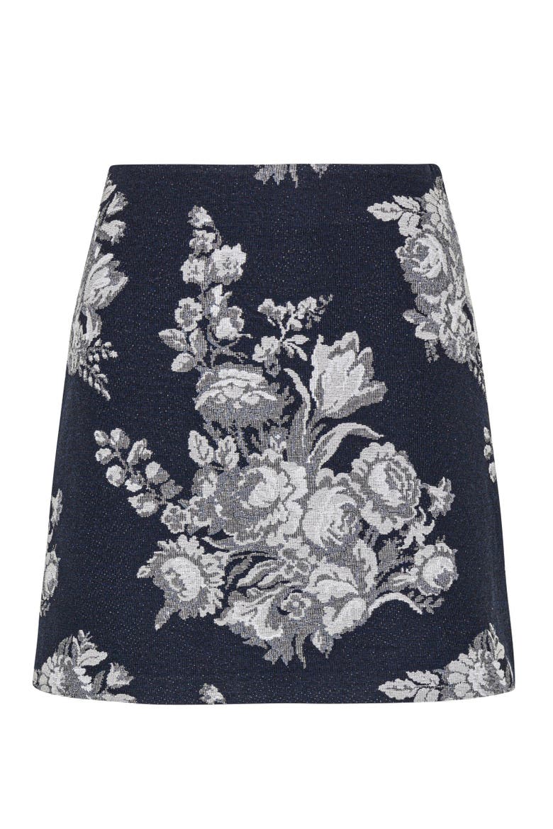 Venice Toile Jacquard Mini Skirt, Alternate, color, INDIGO COMBO