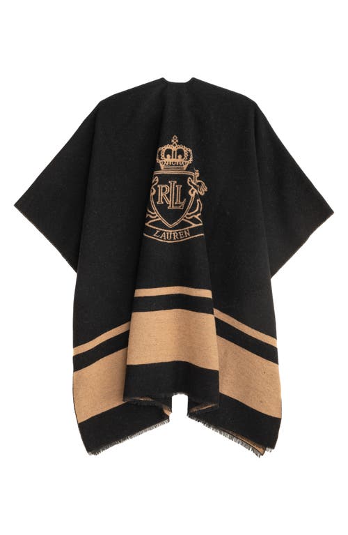 Lauren Ralplh Lauren Crest Jacquard Ruana In Black