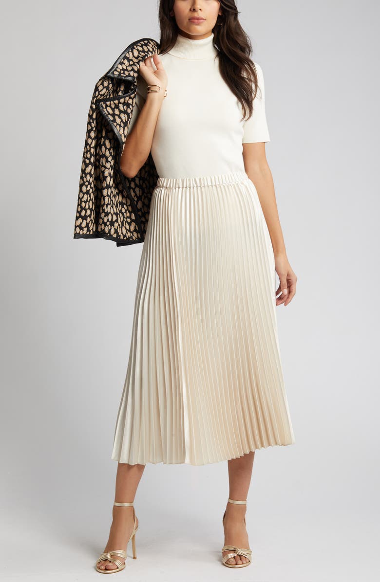 Anne Klein Pleated Satin Skirt, Main, color,