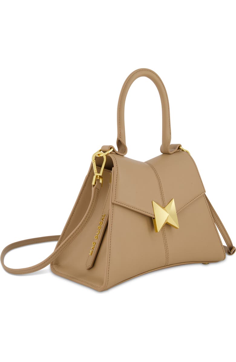 Mac Duggal Gold Hardware Detail Angular Top Handle Small Leather Handbag, Alternate, color, Taupe