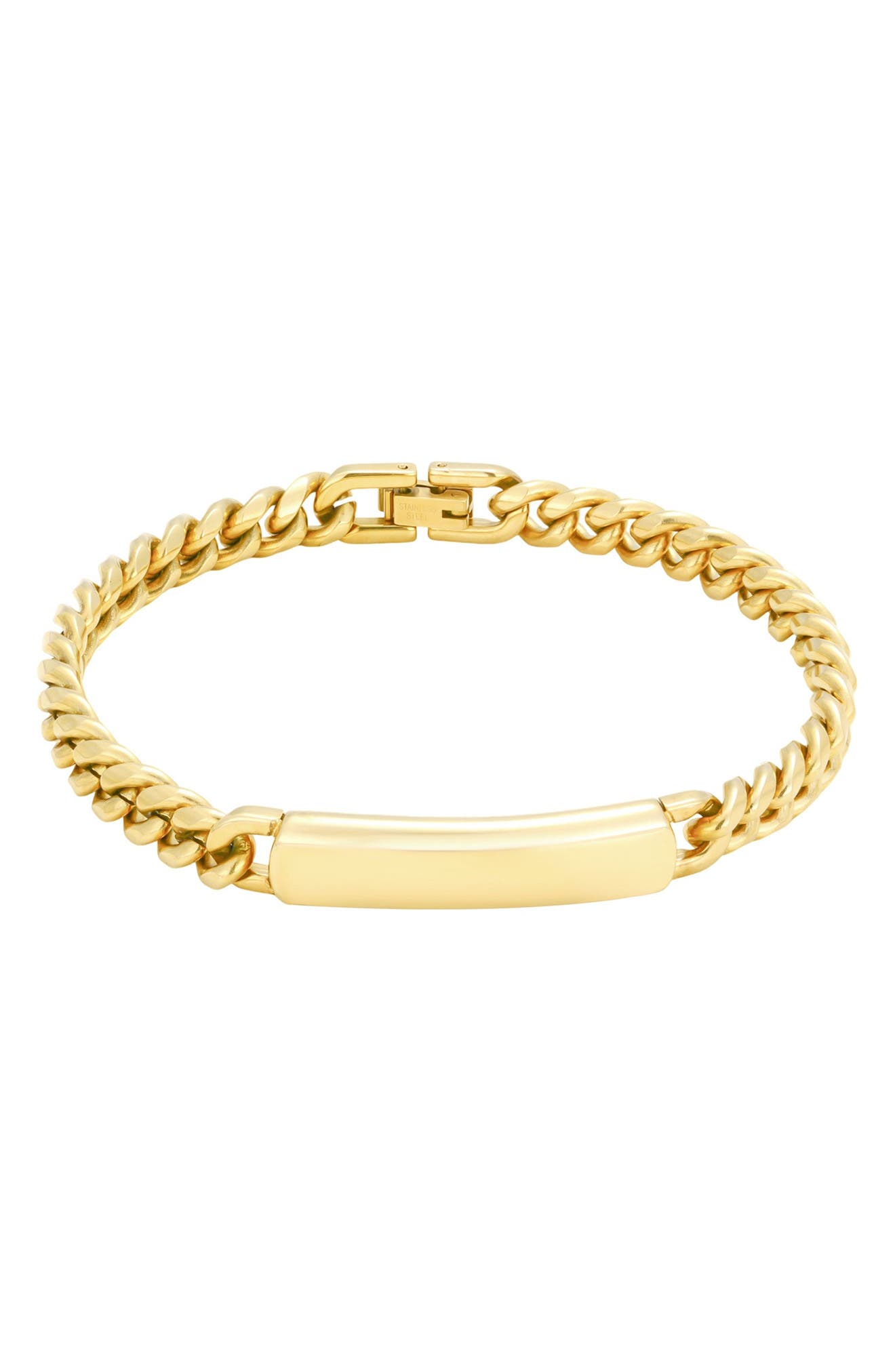Men's 18k Yellow Gold Plated Curb Chain ID Bracelet