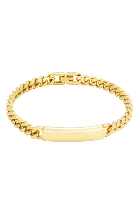 Men's 18k Yellow Gold Plated Curb Chain ID Bracelet