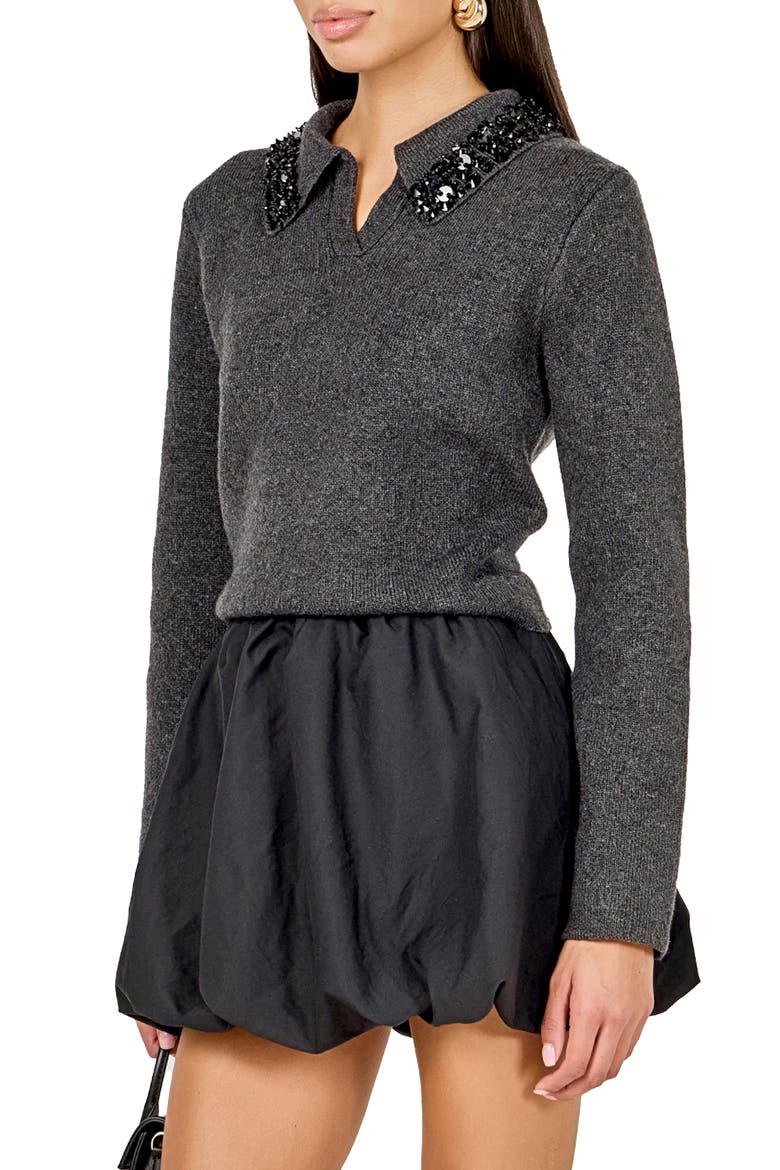 Jewel Trim Sweater, Alternate, color, CHARCOAL