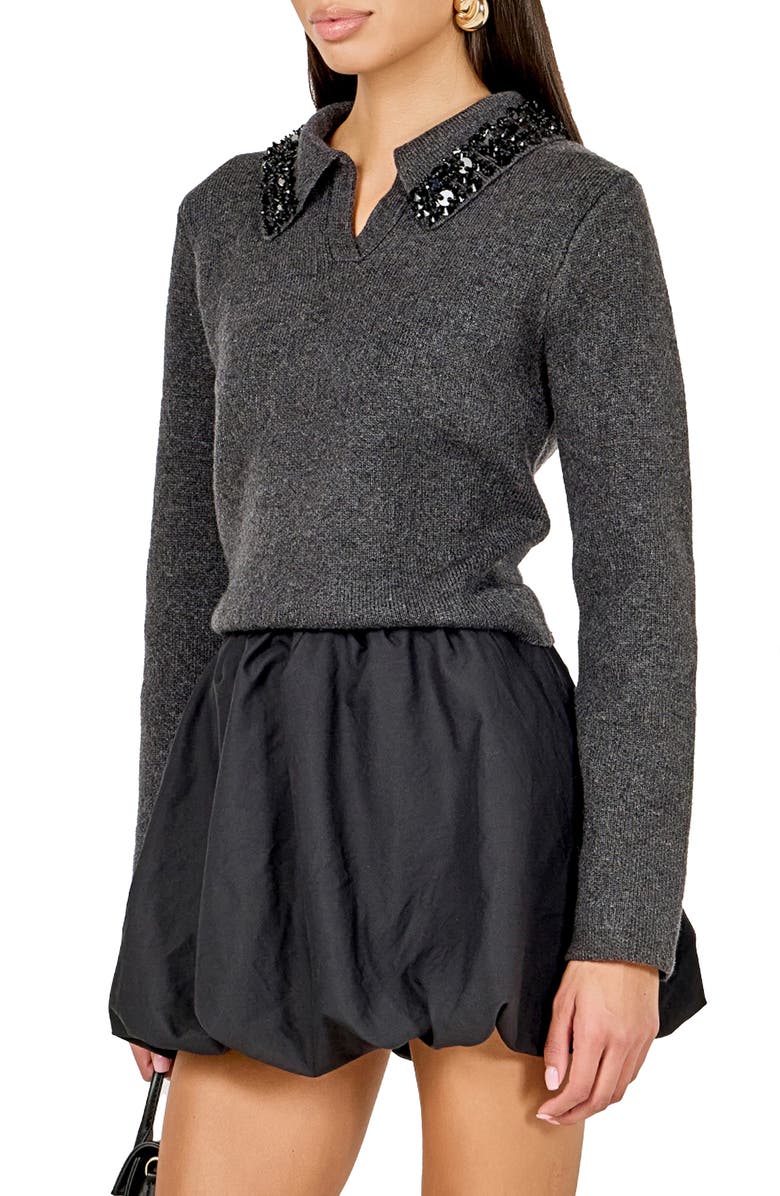 Endless Rose Jewel Trim Sweater, Alternate, color, Charcoal