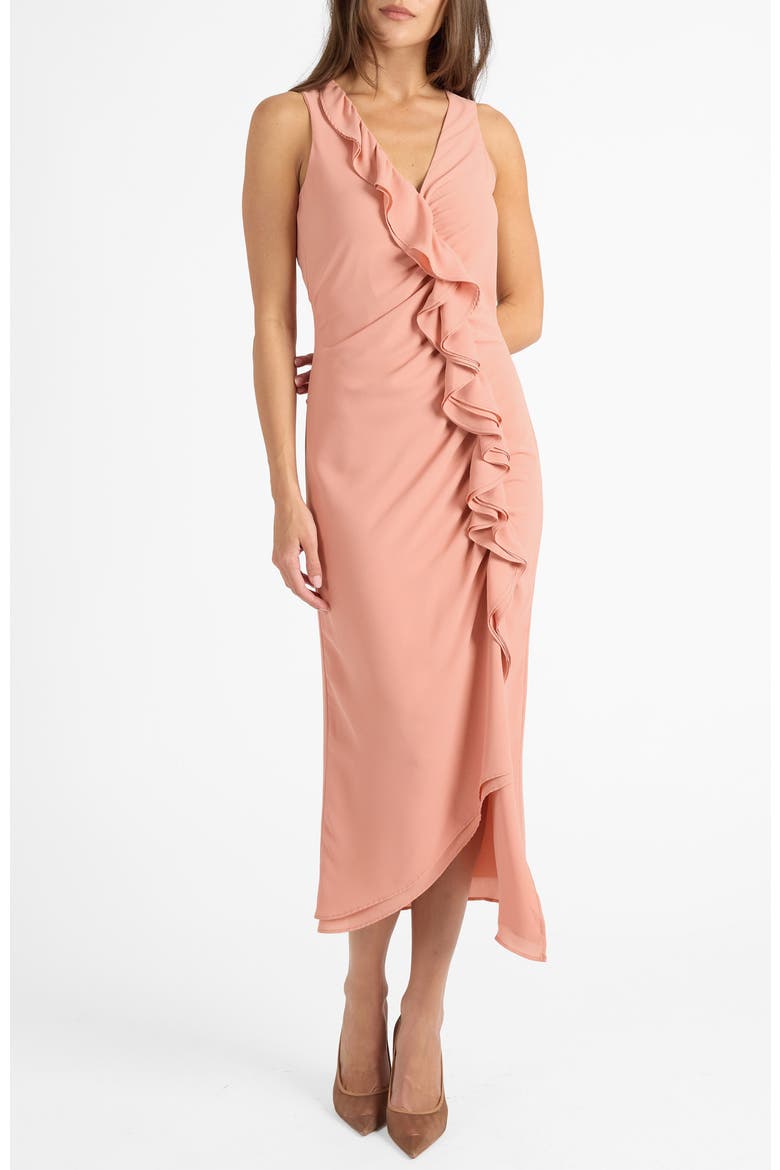 Tate Sleeveless Midi Dress in Fluid Crepe, Main, color, ROSA