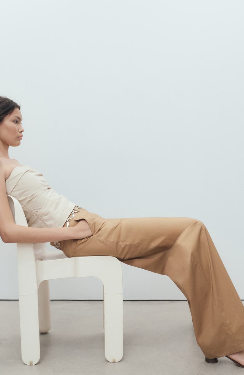 MANGO Stretch Cotton Wide Leg Pants, Alternate, color, Medium Brown