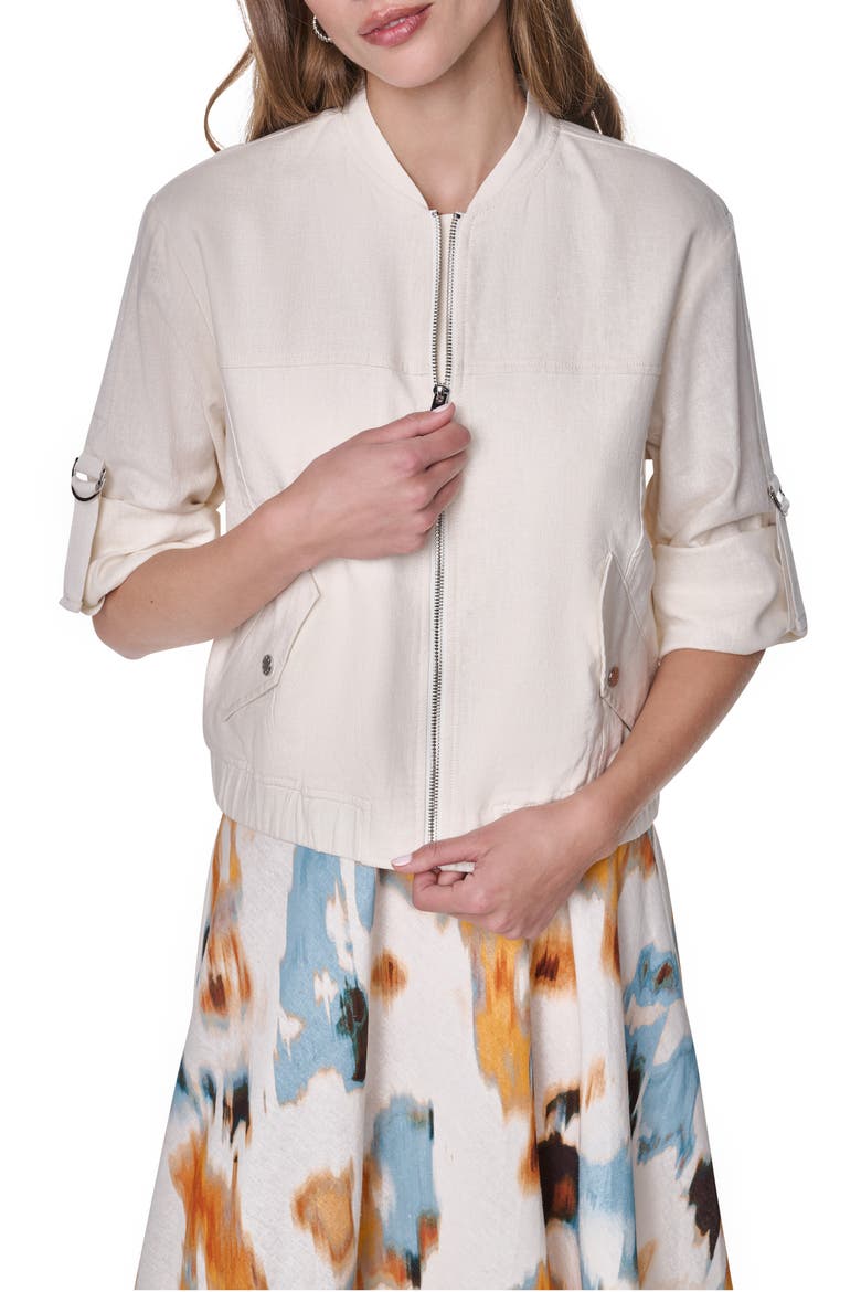 Linen Blend Bomber Jacket, Main, color, COCONUT