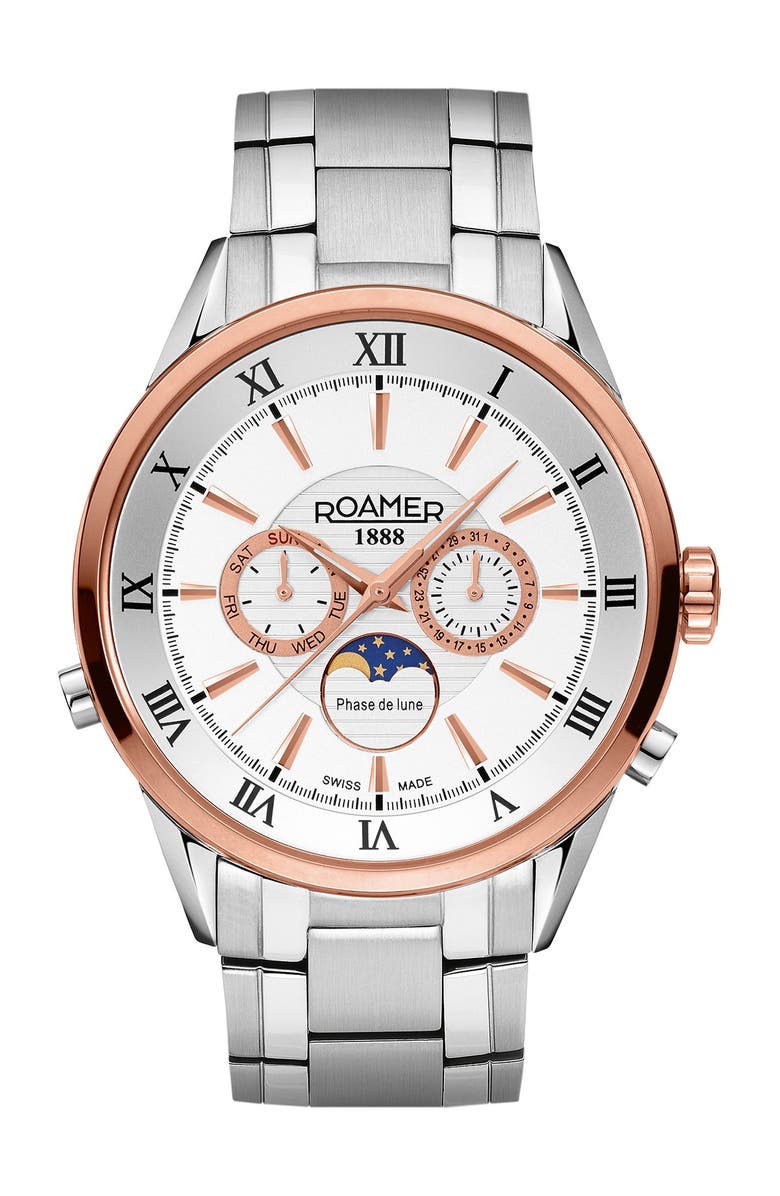 ROAMER Men's Superior Moonphase Two-Tone Bracelet Watch, Main, color, 