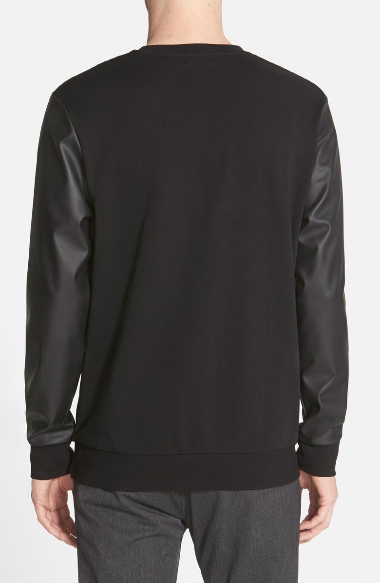 Topman Quilted Chest Panel Sweatshirt with Faux Leather Sleeves, Alternate, color,