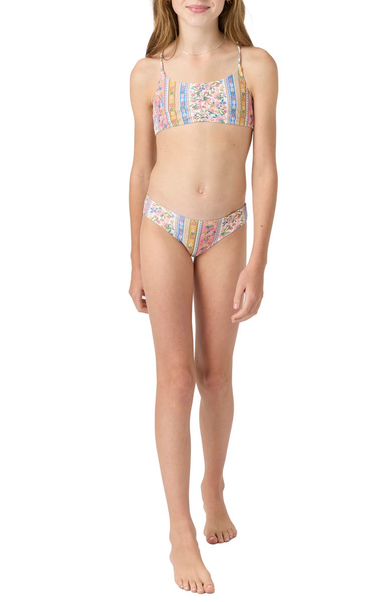 O'Neill Kids' Cora Ruched Floral Two-Piece Swimsuit, Alternate, color, Multi Colored