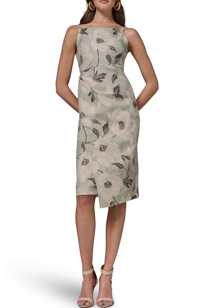 Metallic Floral Jacquard Sheath Dress, Main, color, AGAVE MULTI