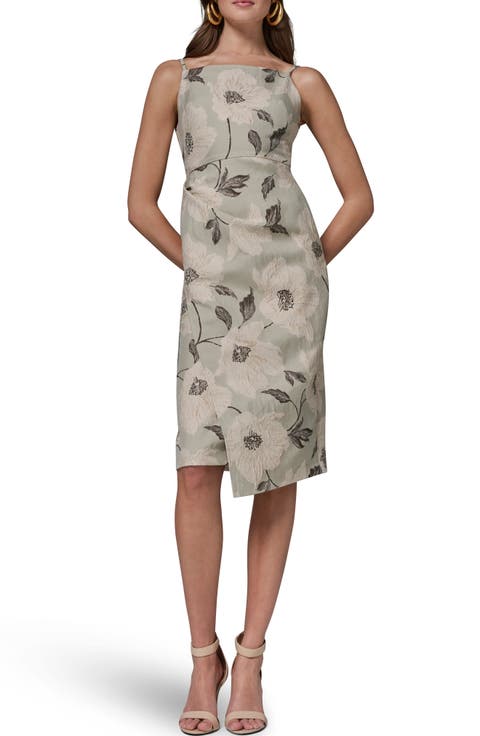 Metallic Floral Jacquard Sheath Dress