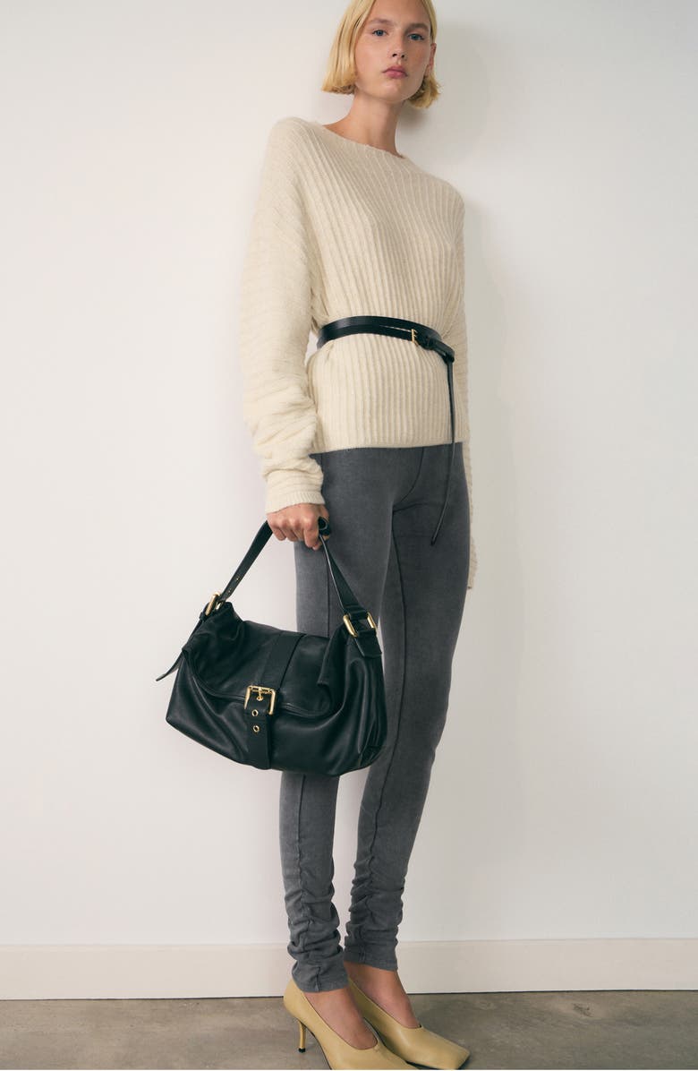 MANGO Ruched Stretch Cotton Leggings, Alternate, color, 