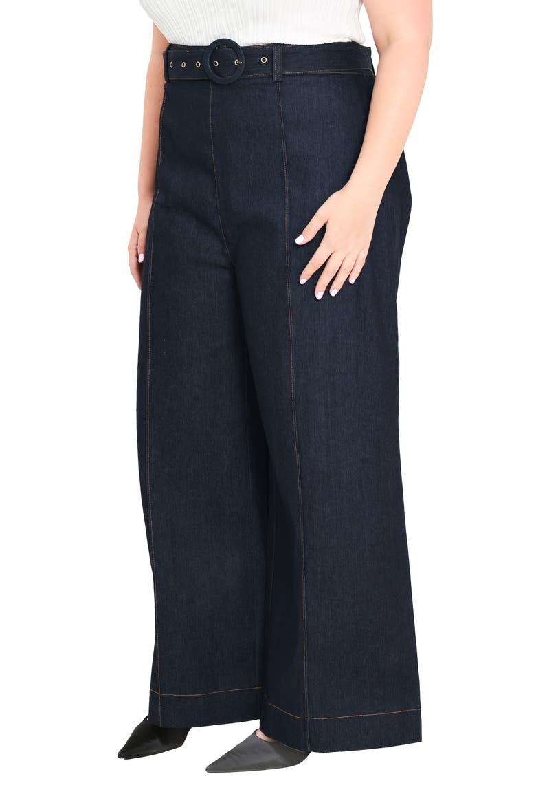 Belted High Waist Wide Leg Jeans, Alternate, color, DARK DENIM