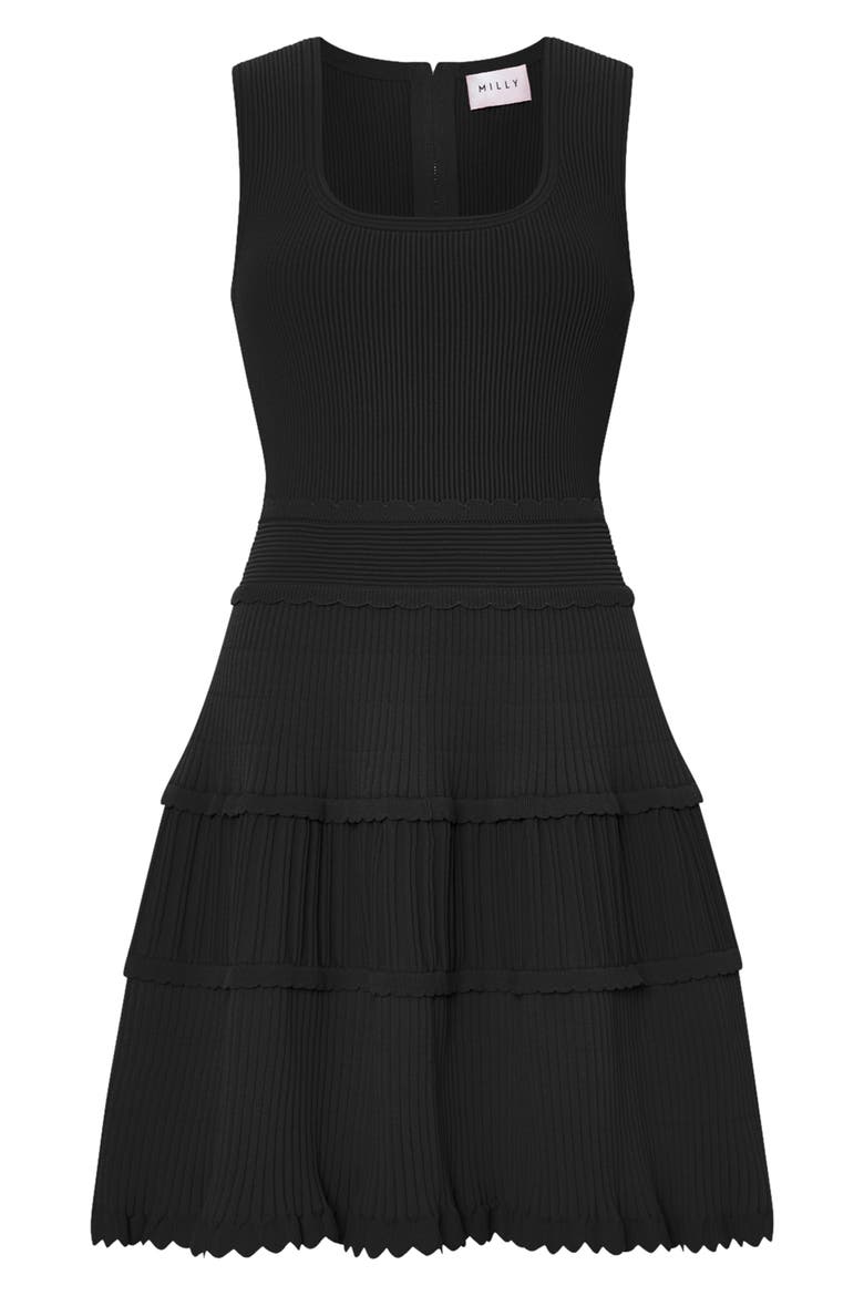 Suri Scallop Hem Tiered Knit Minidress, Alternate, color, BLACK