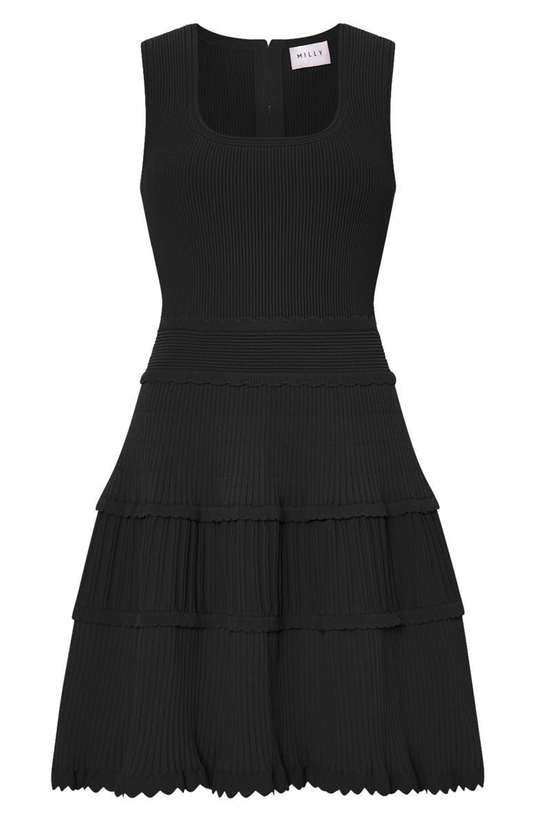 Milly Suri Scallop Hem Tiered Knit Minidress, Alternate, color, Black