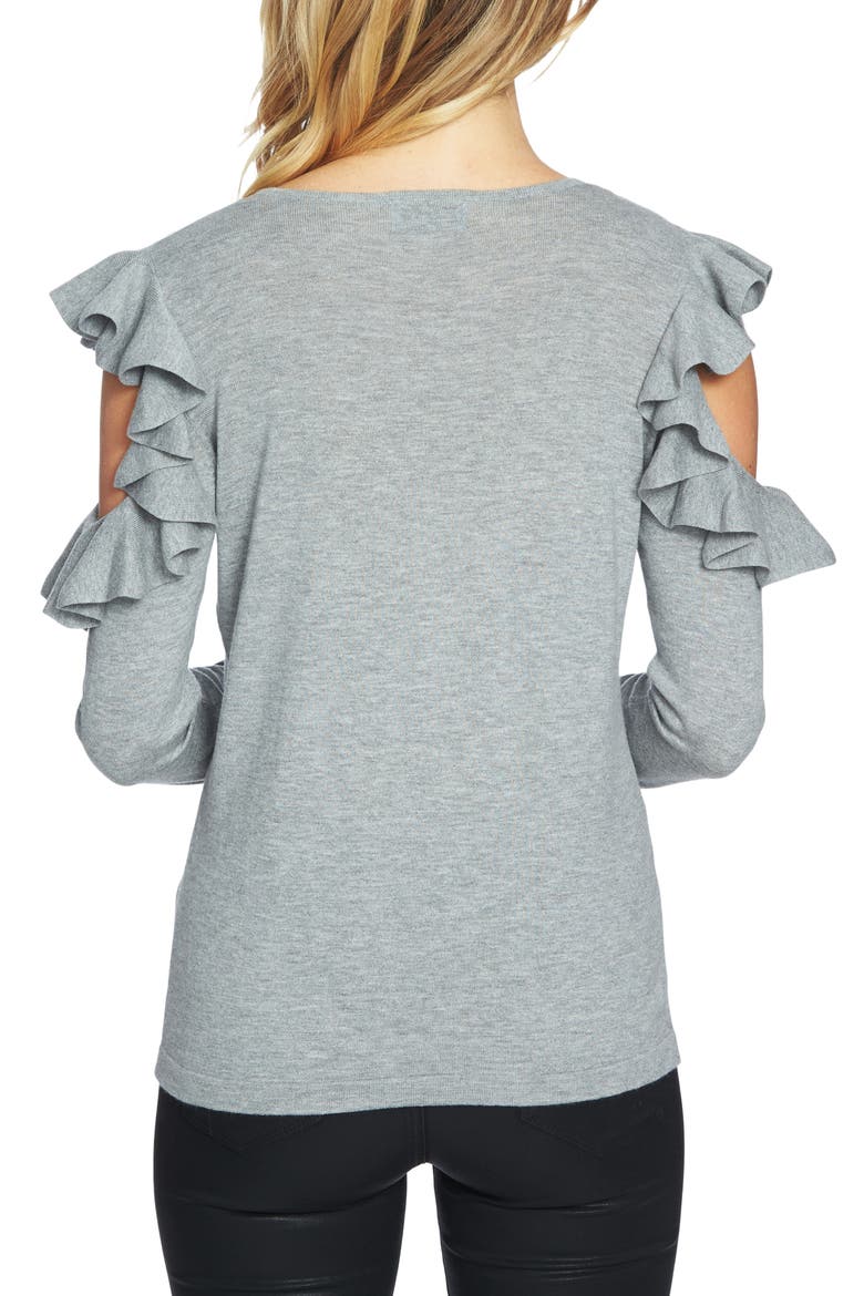 Ruffled Cold Shoulder Sweater, Alternate, color, LIGHT HEATHER GREY