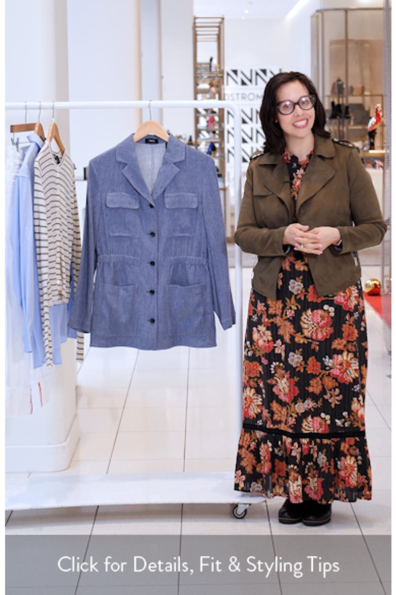 Denim Pattern Cinched Waist Linen Blend Jacket video