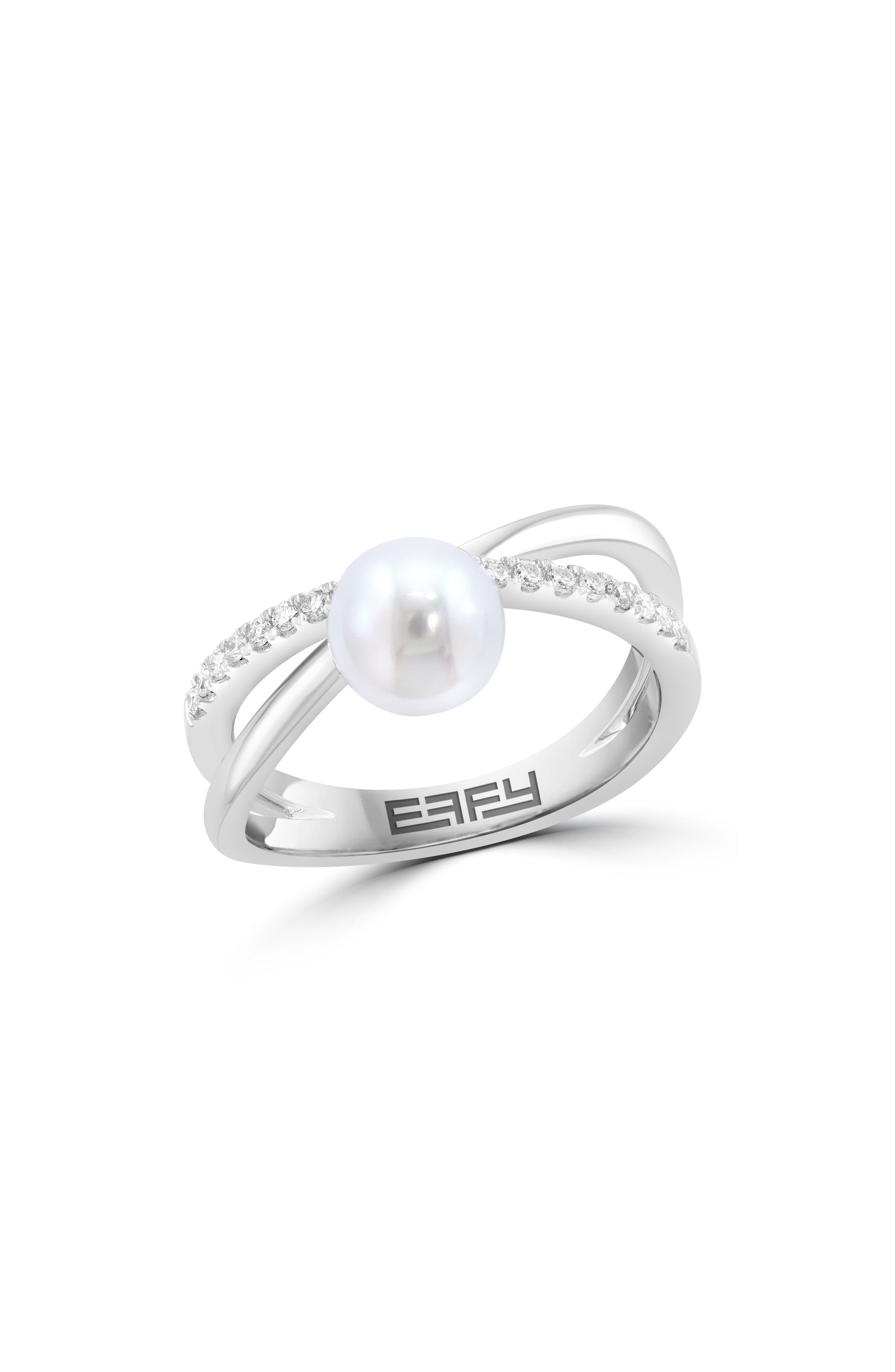 EFFY Sterling Silver Freshwater Pearl & Diamond Ring