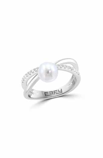 Sterling Silver Freshwater Pearl & Diamond Ring