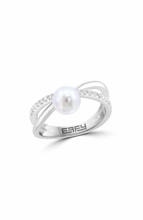 EFFY Sterling Silver Freshwater Pearl & Diamond Ring