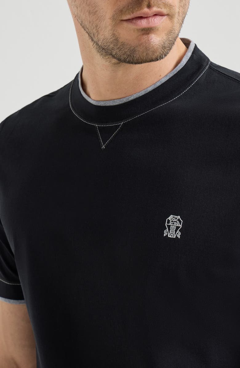 Brunello Cucinelli T-shirt with faux-layering, Alternate, color, Black